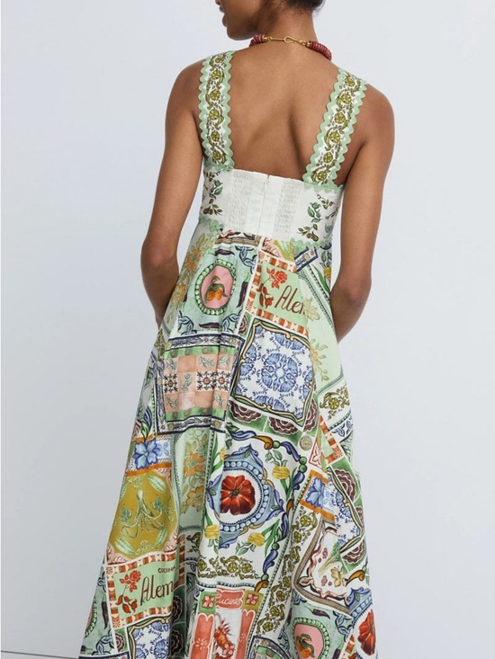 Patterned Tile-Print Maxi Skirt in Multi Color - Picture 3 of 4